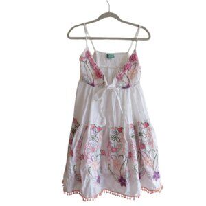 ANTICA SARTORIA Floral Babydoll Embroidered Coastal Smocked Mini Dress - Size L